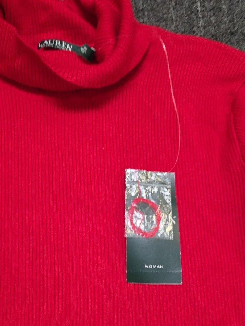 (#3) Ralph Lauren Bright Red Ribbed Turtleneck Sweater - Picture 3 of 7